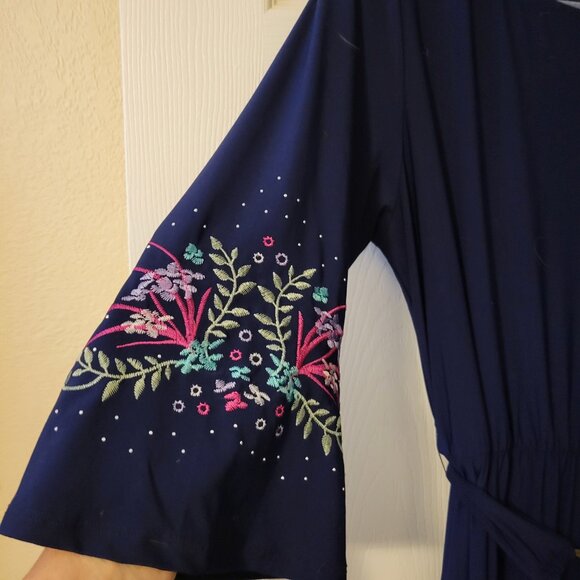 Anthony Original Navy Maxi Dress with Beautiful Sleeve Embroidery Size M - Picture 2 of 10